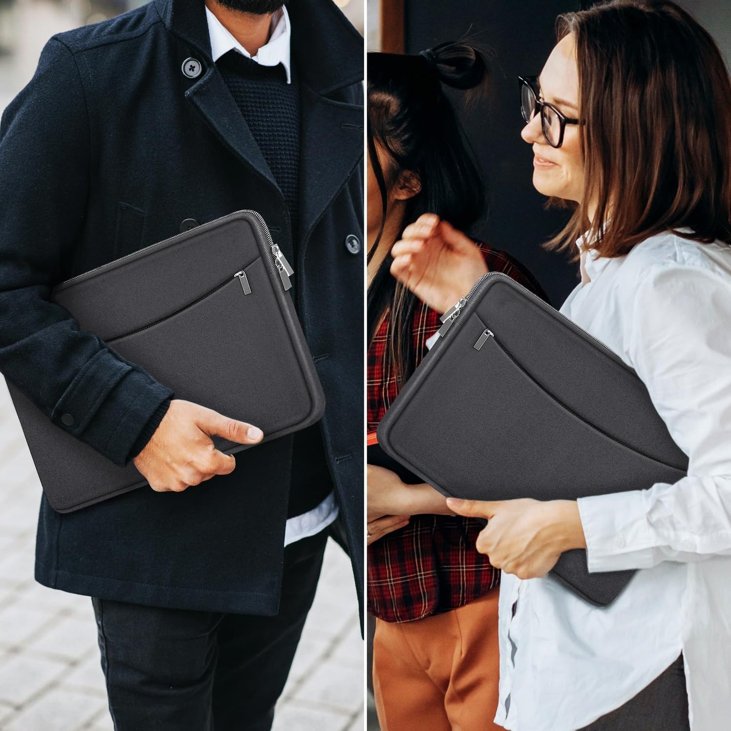 Laptop Sleeve Case 14 inch, Shockproof Protective Laptop Cover Briefcase Carrying Computer Bag with Accessory Pocket Portable Computer Sleeve for 14" MacBook, HP, Dell, Lenovo, Acer, Black