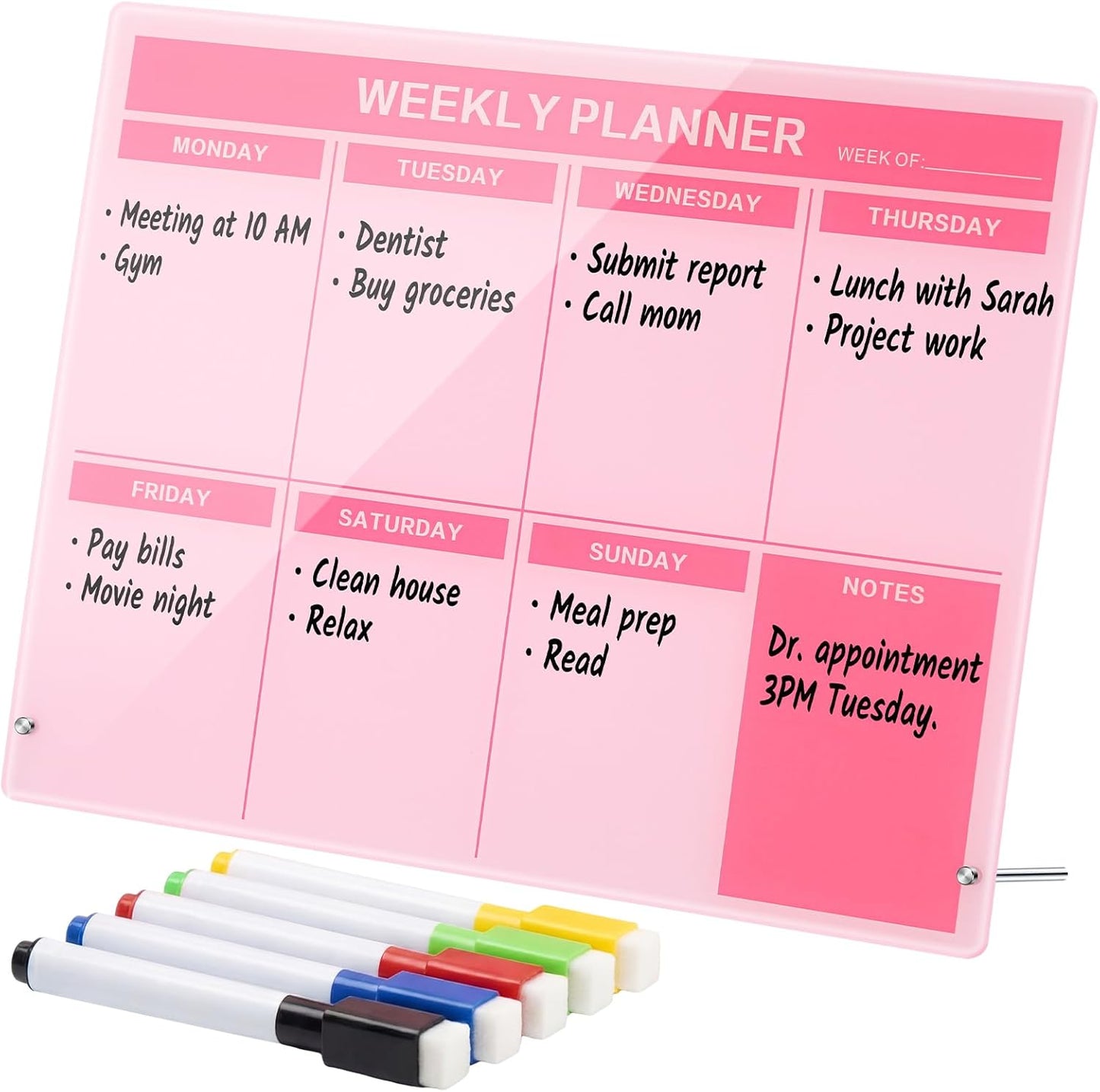 Desktop Acrylic Weekly Planner Board Acrylic Calendar Dry Erase Board with Stand to Do List Planner Boards with Daily Schedule and Markers for Family Home Office(Sage Green)