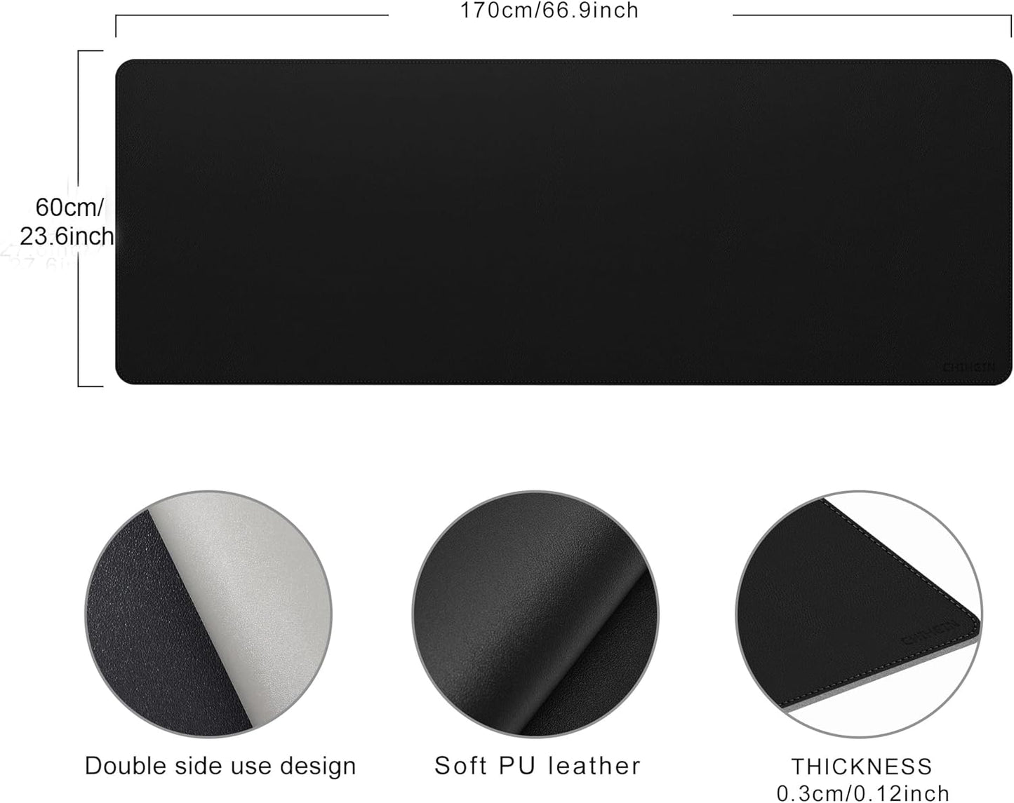 Chihein 2XL 35" x 16" Cork & PU Leather Desk Mat, Dual Sided Desk Pad Protector, Waterproof Writing Blotter for Gaming, Office, Home (Black)