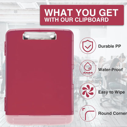 Sooez Clipboard with Storage, Clip Board 8.5 x 11 with Pen Holder, Plastic Organization Case Box for Letter Legal A4 Size Paper, Low Profile Clip, Nurses Teachers Must Haves, School & Office Supplies