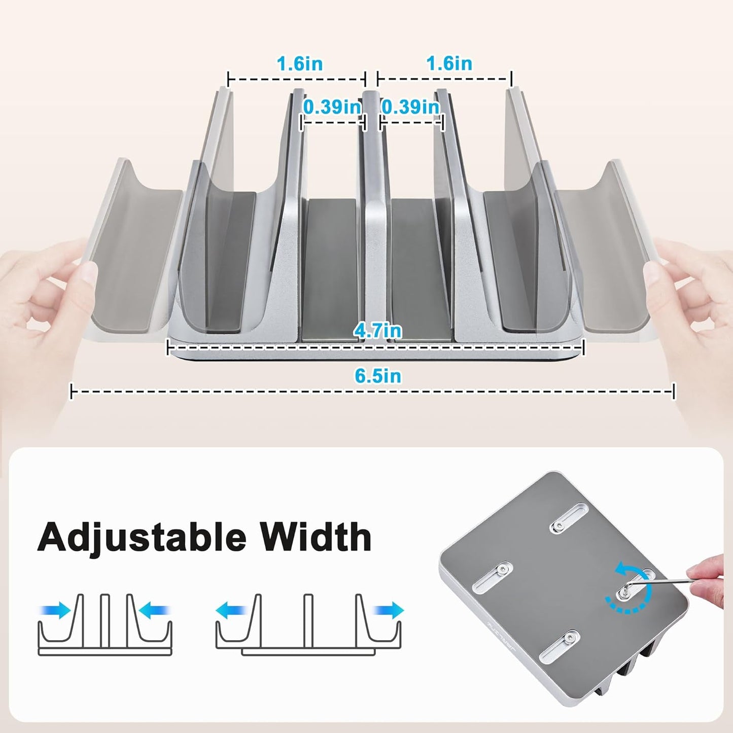 JARLINK 4-in-1 Adjustable Vertical Laptop Stand Holder, Aluminum Dual Slots Laptop Rack for Desk, Space-Saving Organizer Compatible with All MacBook, Surface, Chromebook, and Gaming Laptops (Grey)