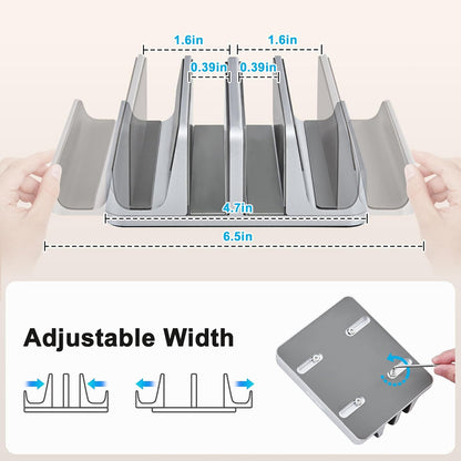 JARLINK 4-in-1 Adjustable Vertical Laptop Stand Holder, Aluminum Dual Slots Laptop Rack for Desk, Space-Saving Organizer Compatible with All MacBook, Surface, Chromebook, and Gaming Laptops (Grey)