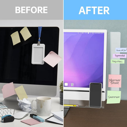 NiHome 2-Pack Magnetic Acrylic Monitor Memo Boards with Sticky Notes for Home & Office, Side and Bottom Panels with Phone Holder and Charging Holes, Transparent Organizer for Notes, To-Do Lists & More