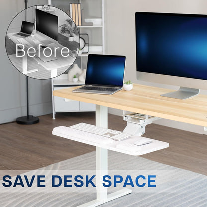 VIVO Premium Adjustable 27 x 11 inch Computer Keyboard and Mouse Platform Tray, Ergonomic Under Table Desk Mount Drawer with Padding, Black, MOUNT-KB27P-B