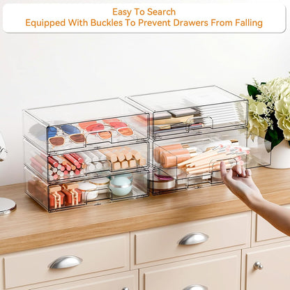 Yieach 8 Pack Small Clear Stackable Storage Drawers,2.2'' Tall Desk Organization and Storage,Plastic Office Supply Organizer,Acrylic Storage Containers for Makeup,Hair Clip,Accessory,Pen,Art Crafts