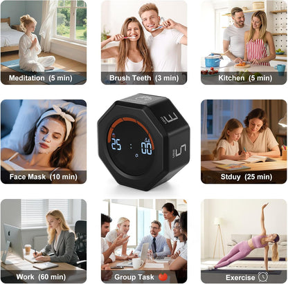 Small Productivity Timer - Pomodoro Timer with 3/5/10/25/60 Min Presets & Custom Countdown | Magnetic Rechargeable Digital Clock for Desk, Study and Games (White)