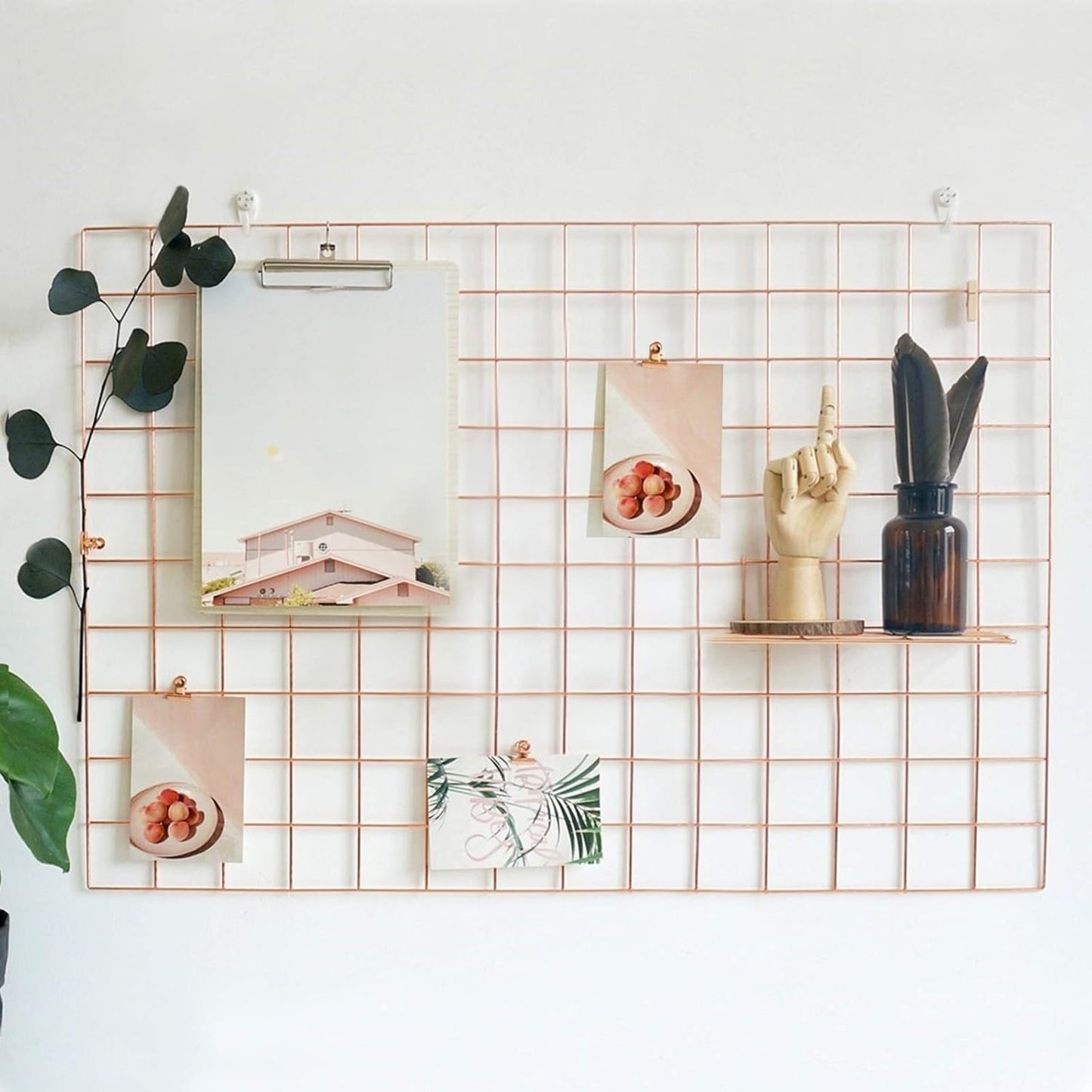 2 Pack Large Wall Grid Panels with Light and Clips, Photo Display Board, Picture Frame Collage Board, Wire Grid Wall Panel Room Decoration,Black