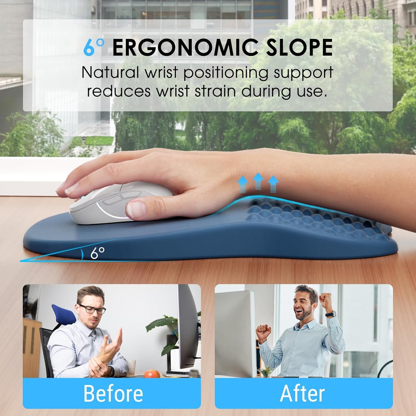 MROCO Ergonomic Mouse Pad with Wrist Support, Memory Foam Wrist Rest Mouse Pad, Non-Slip Base, Smooth Surface for Office & Home, Black