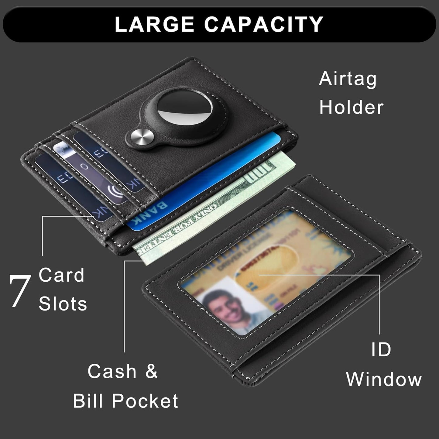 Slim Minimalist Front Pocket Air Tag Wallet, RFID Blocking Card Holder Wallet with Airtag Holder