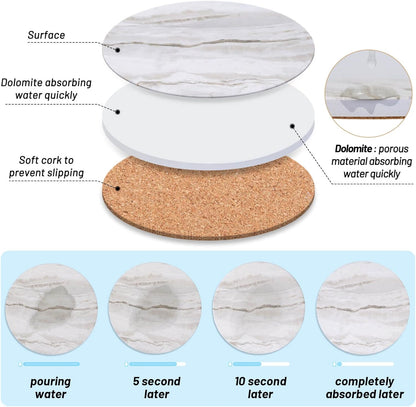 Acejoz Drink Coasters with Holder for Coffee Table, Absorbent Coaster Set of 6, Marble Style Ceramic Coaster for Wooden Table, Suitable for Kinds of Cups, Home Decor, 4 Inches