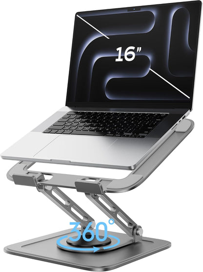 LOXP Adjustable Laptop Stand, Computer Stand with 360 Rotating Base, Ergonomic Laptop Riser Mount for Desk Foldable Protable Computer Desk Fits with MacBook Pro Air (10-16") - Pink