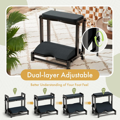 Double Step Foot Rest Under Desk, Adjustable Wooden Desk Foot Rest with 4 Heights, Ergonomic Foot Stool with Cushion for Office, Gaming & Study (Natural Color)