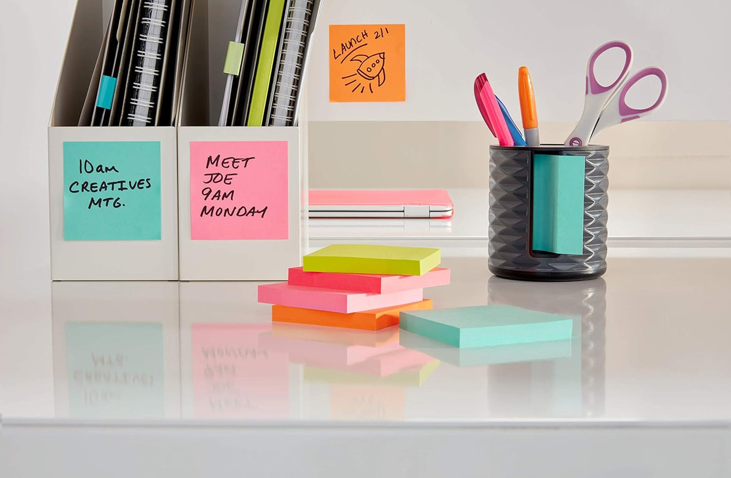 Post-it Note Dispenser, Vertical Design, Pop-Up Notes, Black with Grey Geometric Pattern, 1 Aqua Splash 3 in x 3 in Super Sticky Note Pad