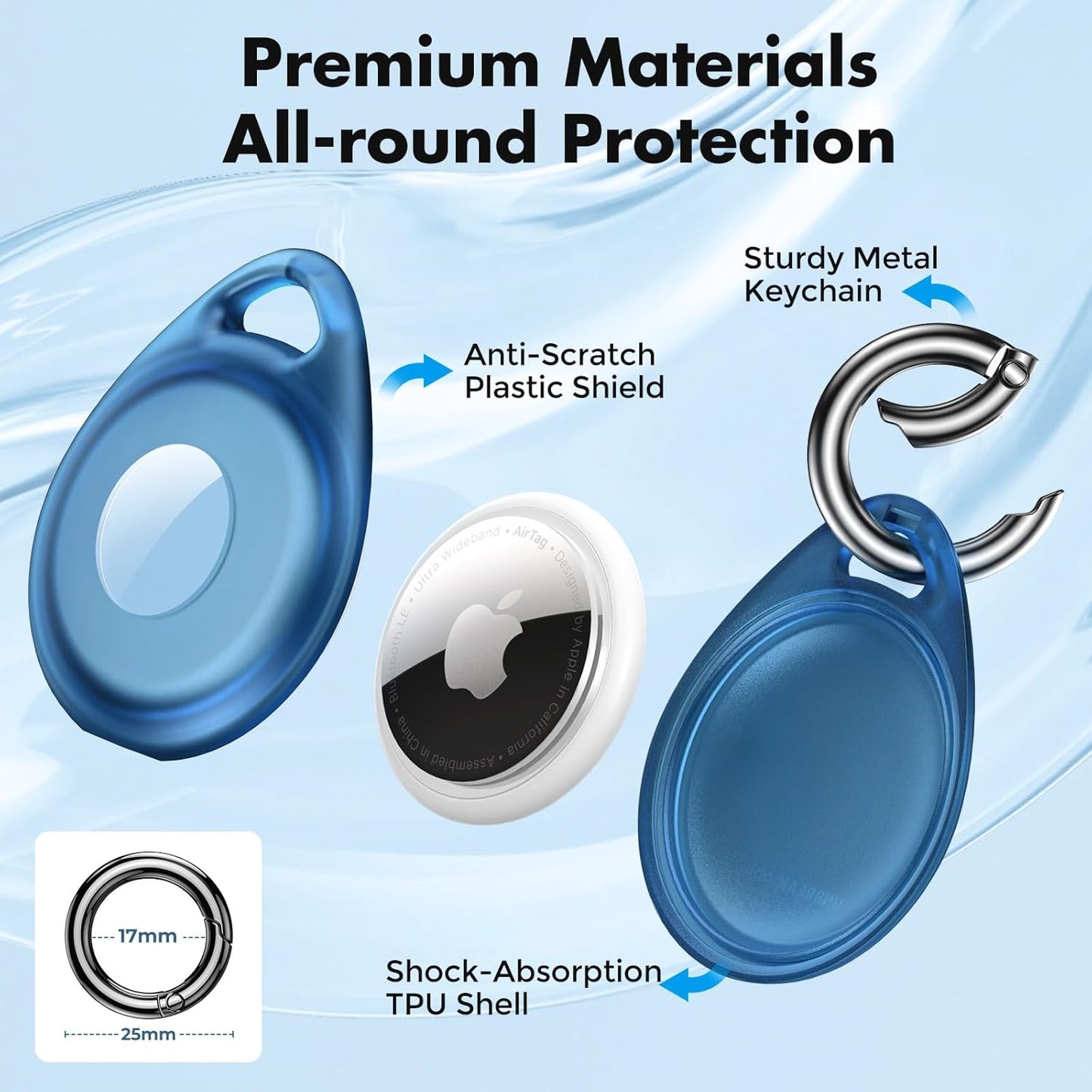 UNBREAKcable AirTag Holder for Apple - 4 Pack Air Tag Case [Fit Tightly Design] [Easy to Install] [Hold Securely] Waterproof TPU Protective Cover with Metal Keychain for Kids,Pet,Luggage,Backpack,Keys