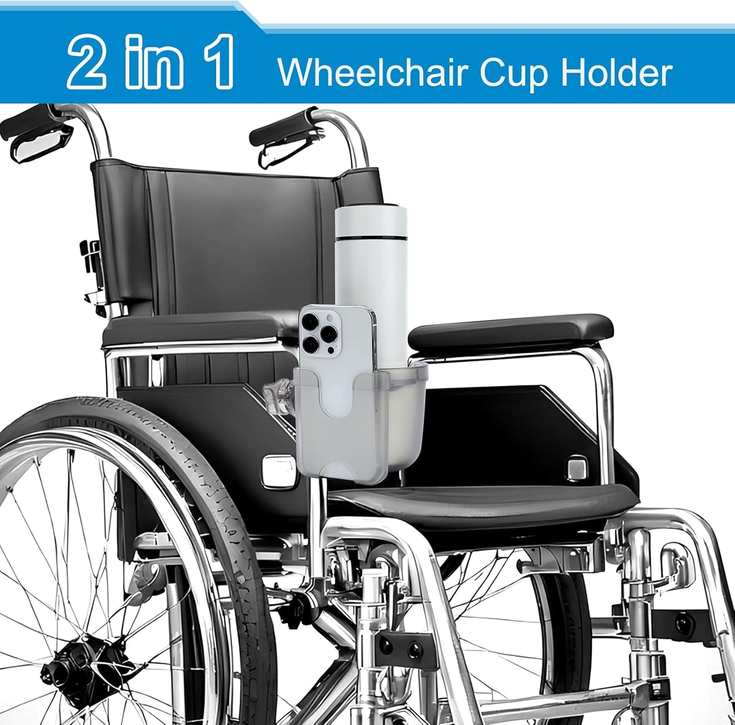 Accmor 2-in-1 Walker Cup Holder with Phone Holder, Wheelchair Cup Holder, Rollator Cup Holder, Cup Phone Holder for Walker, Wheelchair, Rollator, Mobility Scooter