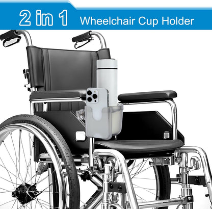 Accmor 2-in-1 Walker Cup Holder with Phone Holder, Wheelchair Cup Holder, Rollator Cup Holder, Cup Phone Holder for Walker, Wheelchair, Rollator, Mobility Scooter
