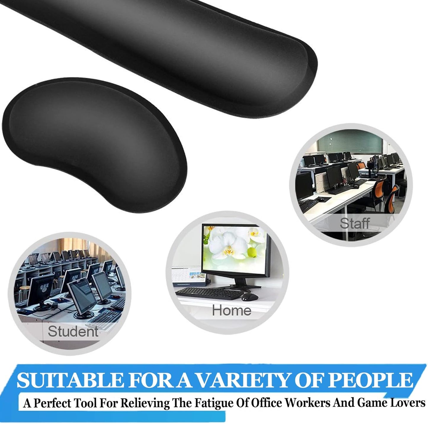 Keyboard Wrist Rest, BamLue Memory Foam Pad Set for Easy Typing & Pain Relief for Laptop, Office & Home, Ergonomic Sets for Keyboard, Gel Mouse Wrist Rest, Smooth Fiber Cushion Wrist Support-Black