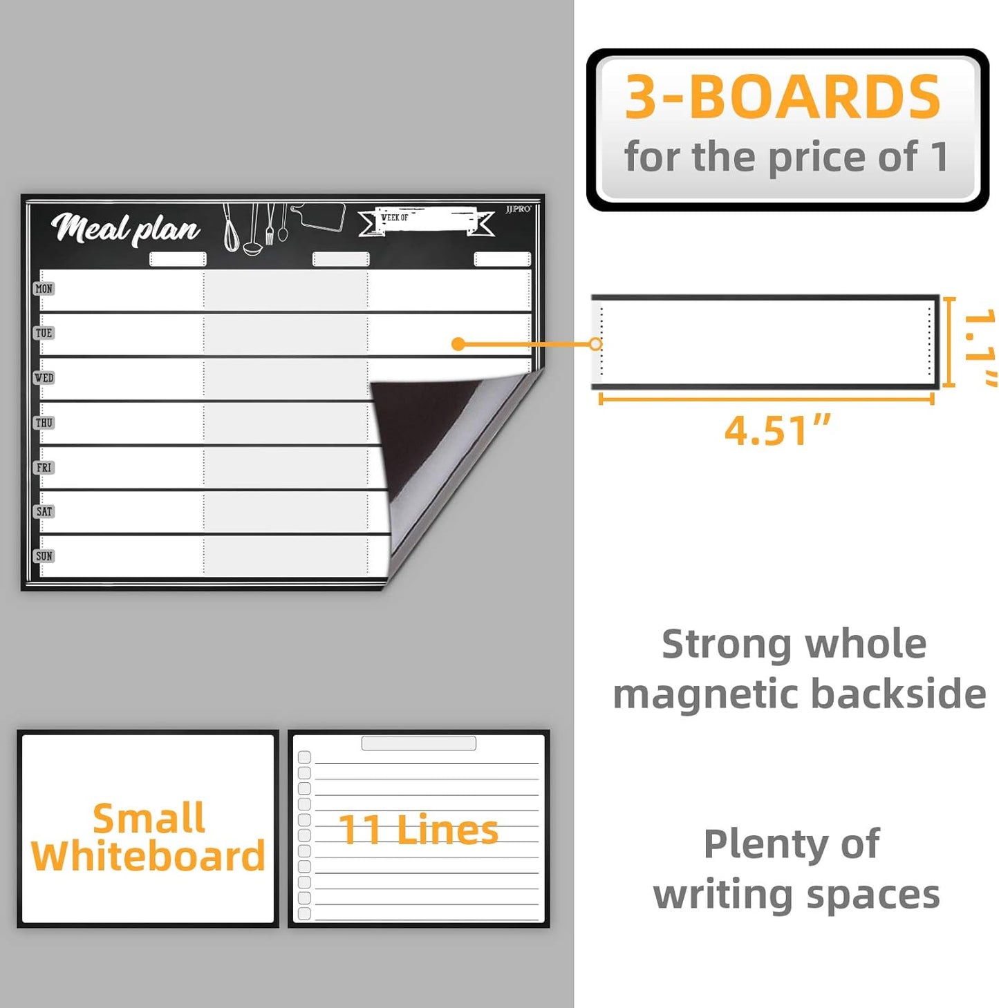 JJPRO Magnetic Dry Erase Meal Planning Whiteboard for Refrigerator-Magnetic Weekly Planner for Fridge-One Bonus Notepad whiteboard-Refrigerator Organizer with Weekly Planning Boards