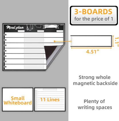 JJPRO Magnetic Dry Erase Meal Planning Whiteboard for Refrigerator-Magnetic Weekly Planner for Fridge-One Bonus Notepad whiteboard-Refrigerator Organizer with Weekly Planning Boards