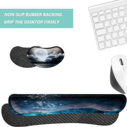Keyboard Wrist Rest Mouse Wrist Support Set, Memory Foam Wrist Rest Pad for Computer Laptop Keyboard Mouse, Ergonomic Wrist Cushion Support for Typing Pain Relief, Gaming Home Office, Flowers Grass