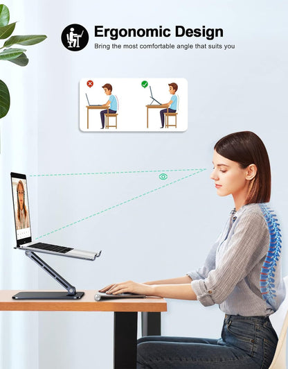 RIWUCT Foldable Aluminum Alloy Laptop Stand for Desk, Height Adjustable Ergonomic Computer Stand for Laptop, Portable Laptop Riser Holder Notebook Mount Compatible with MacBook Pro Air/HP/Dell 10-16"