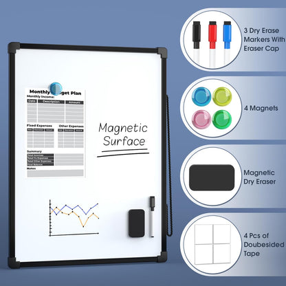 MaxGear Double-Sided Dry Erase Board for Wall, 16"x12" Hanging Whiteboard, Small Dry Erase White Board with 3 Markers and 4 Magnets, Portable Whiteboard for Planning, Drawing, Memo, to Do List
