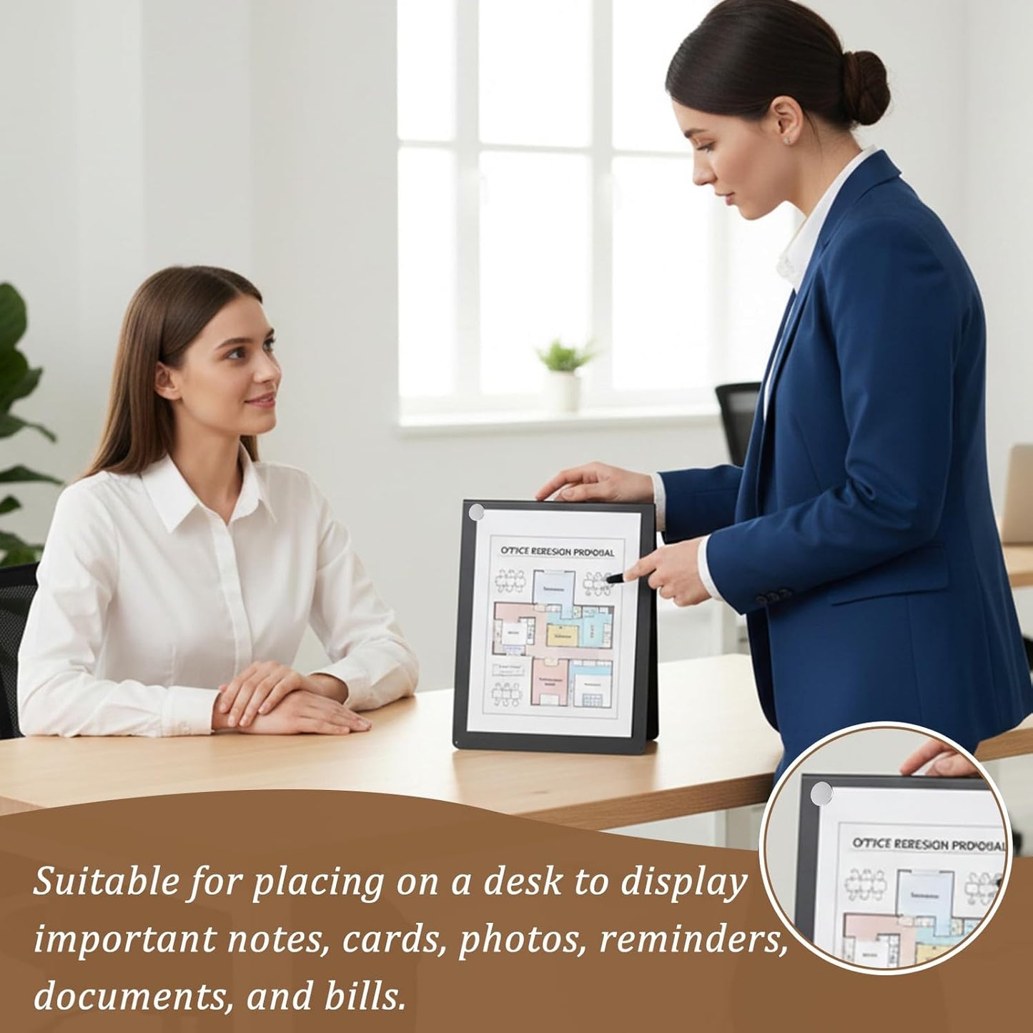 2 Pcs Magnetic Bulletin Boards, 12" x 10" Black Standing Magnetic Board for Desk, Freestanding Dry Erase Memo Board for Magnet Display for Home Office Tabletop Desktop