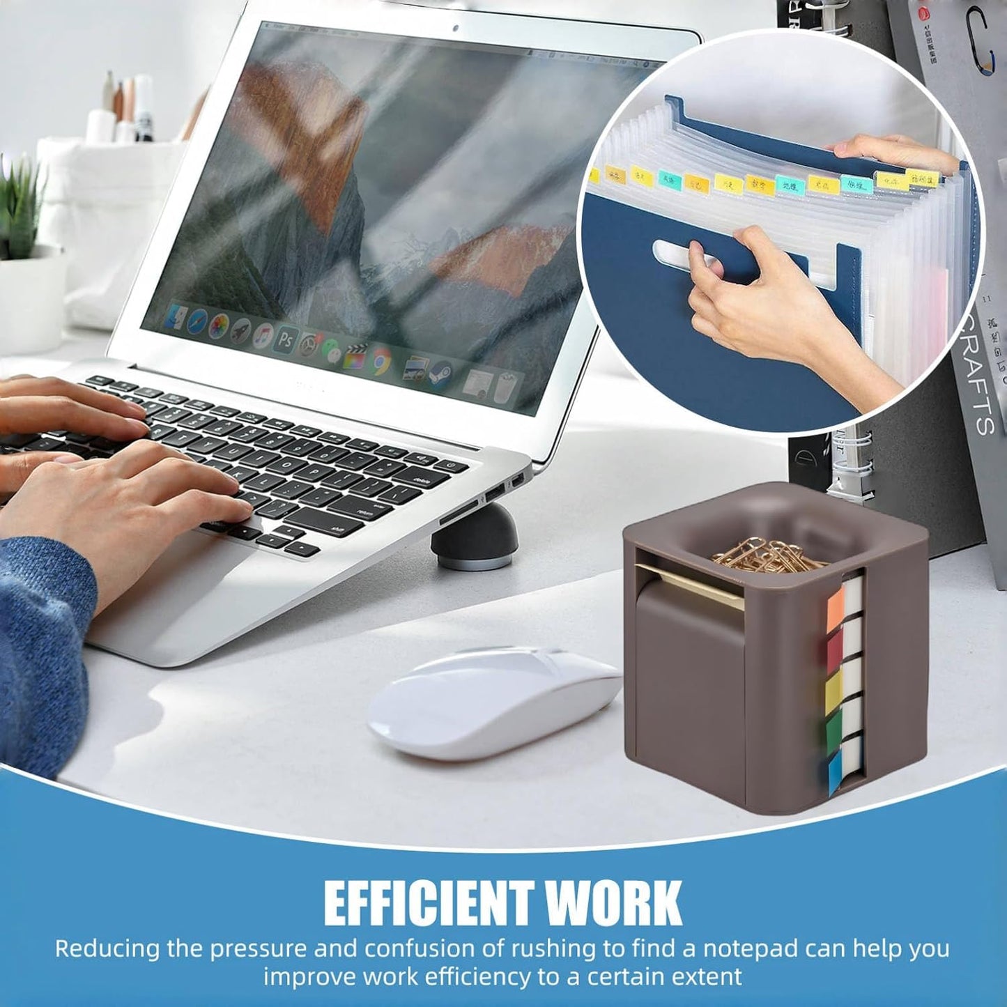 Sticky Note Holder and Dispenser with Magnetic Paper Clip Holder, 3x3 Pop-Up Note and Annotation Labels,Full Adhesive Note Roll Desktop Organizer.5-in-1 Multi-Function Standing Sticky Note Box(White)