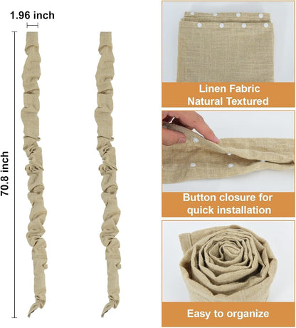Chandelier Chain Cover,Linen Fabric Cord Cover 70.8" Beige Button Snap,Cord Sleeve for TV Wire,Table Lamp,Floor Lamp & Hammock Chain,2 Pack