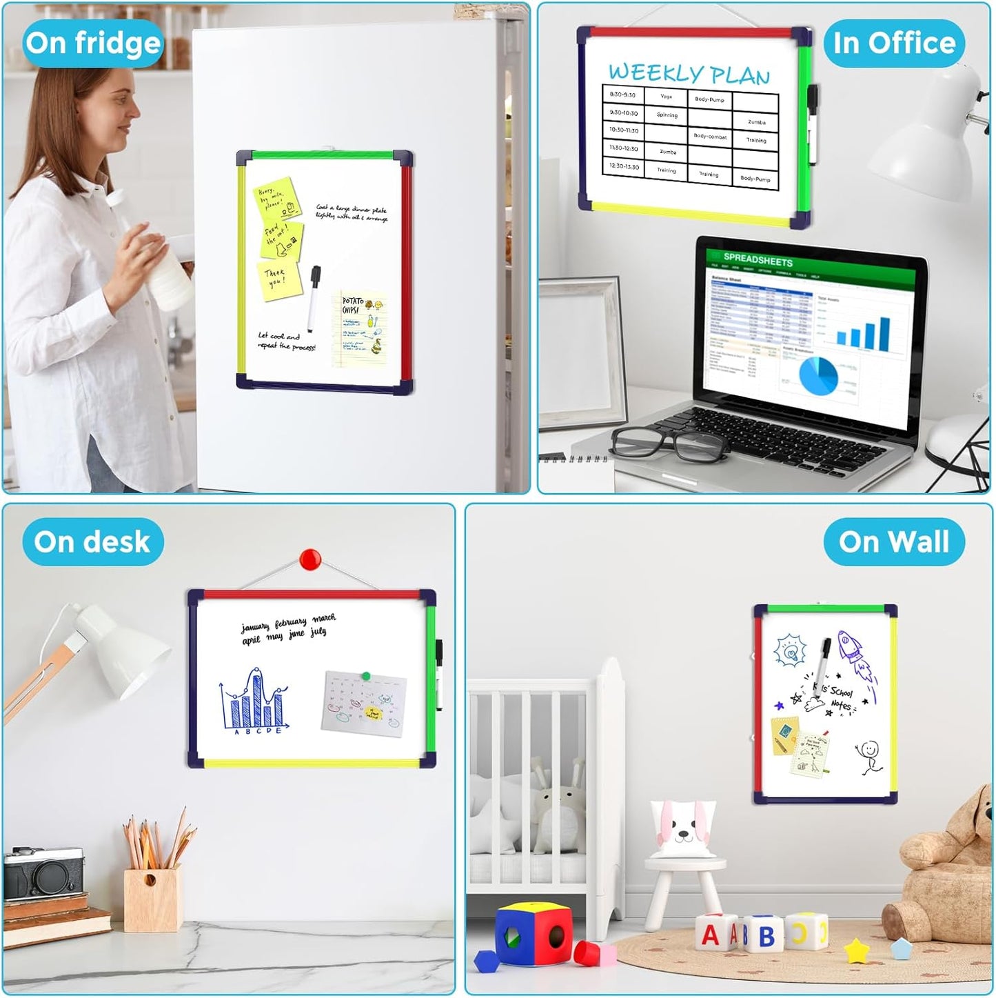 MaxGear Double-Sided Dry Erase Board for Wall, 16"x12" Hanging Whiteboard, Small Dry Erase White Board with 3 Markers and 4 Magnets, Portable Whiteboard for Planning, Drawing, Memo, to Do List