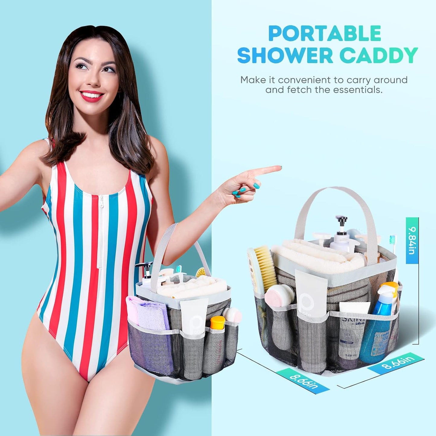 EUDELE Mesh Shower Caddy Portable for College Dorm Room Essentials, Shower Caddy Dorm with 8-Pocket Large Capacity for Beach, Swimming, Gym, Travel essentials