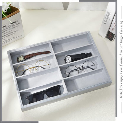 Amylove 2 Pcs Sunglass Organizer Trays Glasses Stackable Jewelry Trays Sunglass Organizer Display Box(8 Grids,Beige)