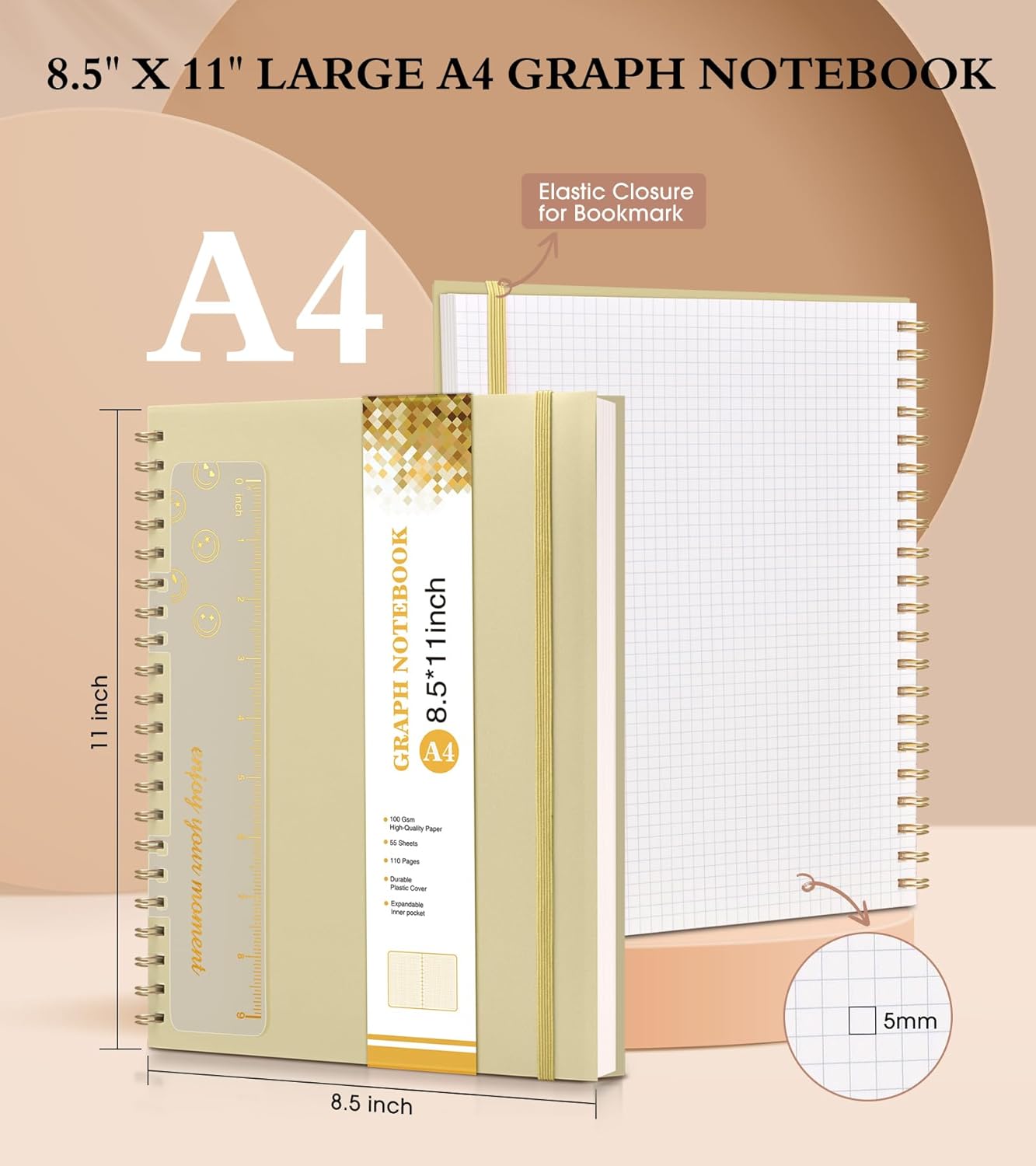 Dotted Notebook, Spiral Notebook Journal 8.5” x 11”, A4 Large Dot Grid Notebooks for Women Men, 100 GSM Dotted Paper, Plastic Hardcover Spiral Bullet Journals for Work School Sketching, Green