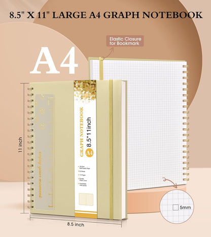 Dotted Notebook, Spiral Notebook Journal 8.5” x 11”, A4 Large Dot Grid Notebooks for Women Men, 100 GSM Dotted Paper, Plastic Hardcover Spiral Bullet Journals for Work School Sketching, Green