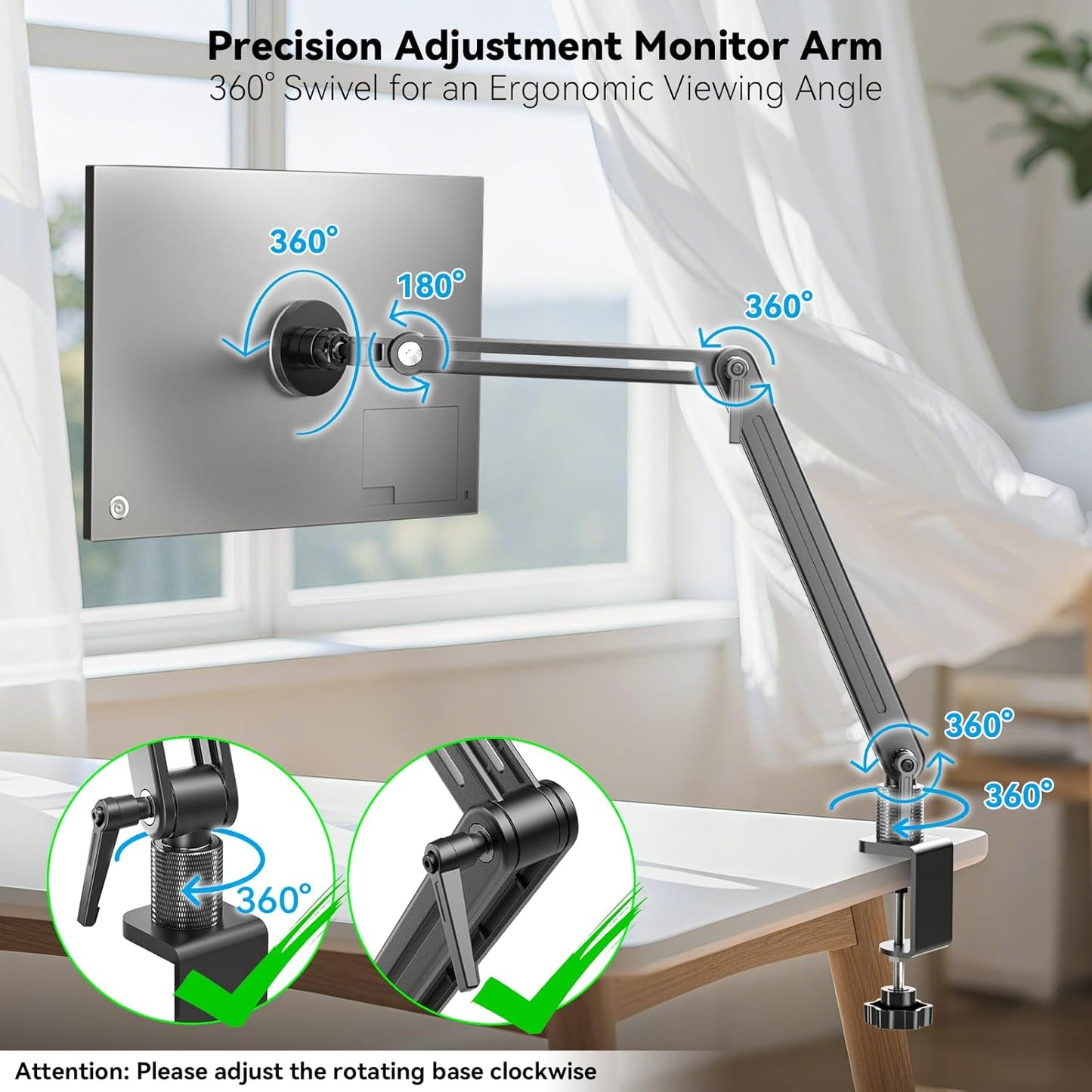 Portable Monitor Stand Large Clamp - Heavy Duty Aluminum Body supports up to 4.4 lbs 16" 17.3" 18.5 inch 360° Rotating Base Swivel Foldable Desk Stand for iPad Holder Tablet Mount for Kitchen/Travel