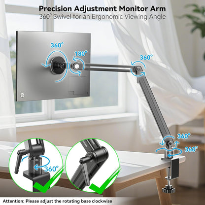 Portable Monitor Stand Large Clamp - Heavy Duty Aluminum Body supports up to 4.4 lbs 16" 17.3" 18.5 inch 360° Rotating Base Swivel Foldable Desk Stand for iPad Holder Tablet Mount for Kitchen/Travel