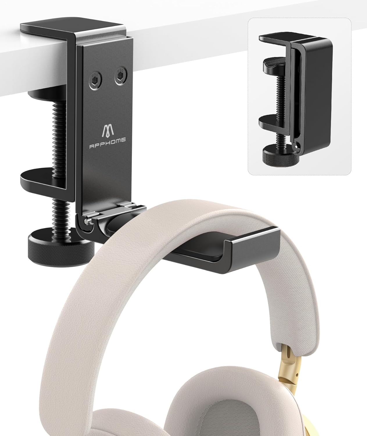 Foldable Headphone Stand and Hook – Aluminum Headset Holder Clamp Mount Under Desk, Universal Fit for Gaming Headphones, Space-Saving Hanger Organizer