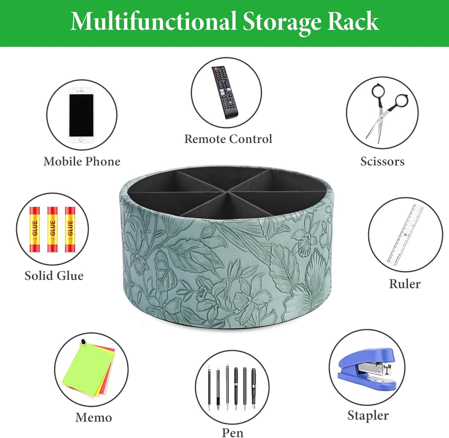 Round Leather Art Supply Organizer,Remote Control Holder,360 Degree Rotating,Multi-Functional Pencil Holder,4 Compartments Desktop Stationary Organizer(1-Fractal Flower) | Round - Colors B