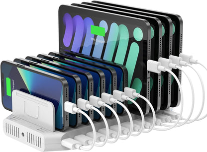 Unitek Multi Charging Station, 10-Port USB Charger for Multiple Device with SmartIC Tech and Adjustable Dividers, Organizer Stand Compatible with iPad, Tablet, Kindle, iPhone