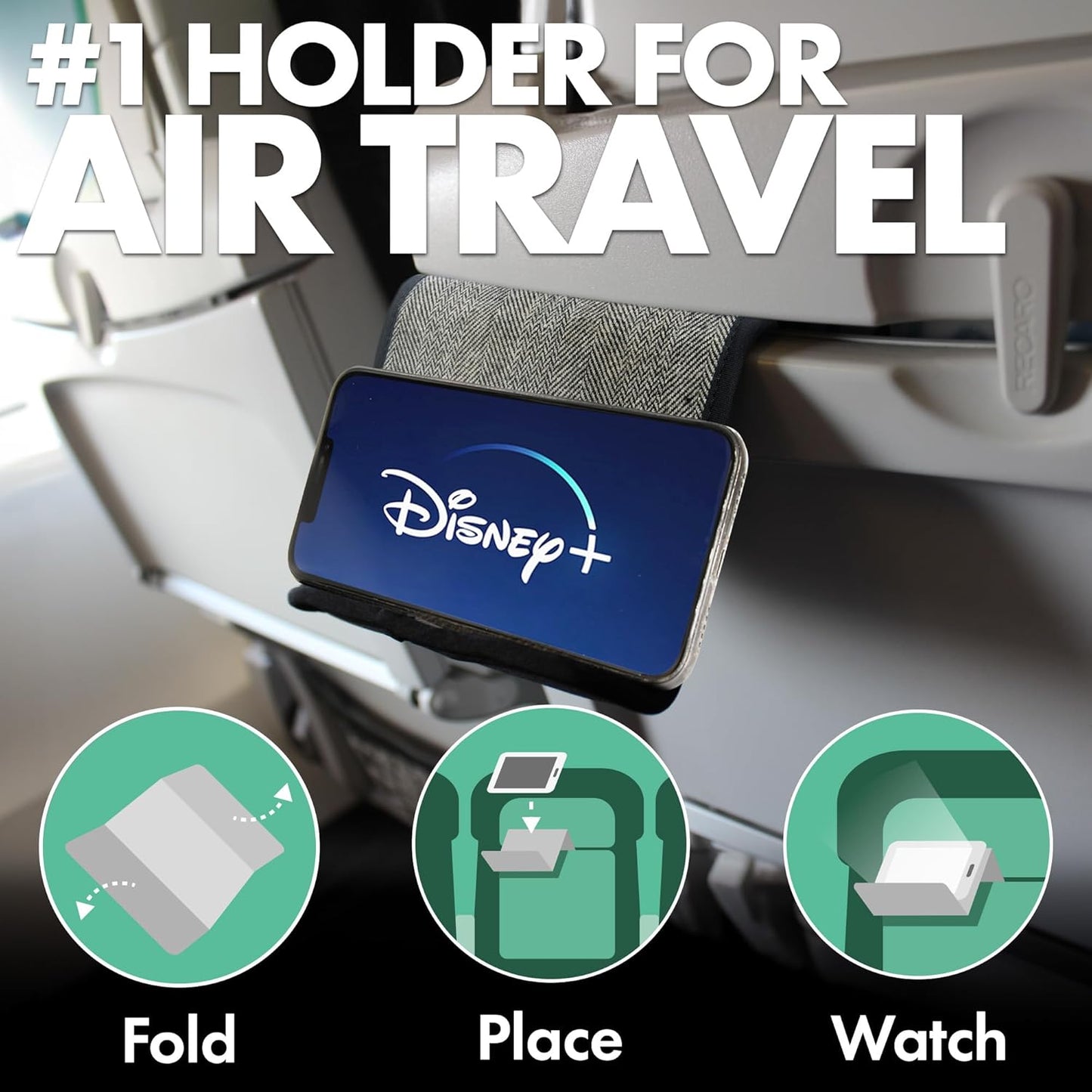 Flight Flap Airplane Phone Holder, Flexible Cell Phone Holder, Folding Cellphone Stand for Desk, Bed, Office, Treadmill - Airplane Gadgets for Long Travel Accessories - Plane Essentials (Green)