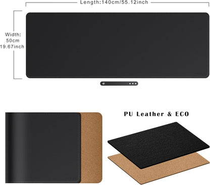 Mydours 40" x 20" Extra Large Desk Mat, PU Leather & Cork Desk Pad, Large XXL Desk Mouse Pad for Workstation, Office, Home, Computer Desk Mat with Keyboard & Mouse (Black)