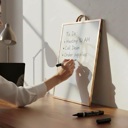 Magnetic Dry Erase Board 12x16 with Foldable Stand, Portable Gold Desktop Whiteboard for Home, Office, School & Kitchen, Includes Weekly & Monthly Magnetic Planner Sheets