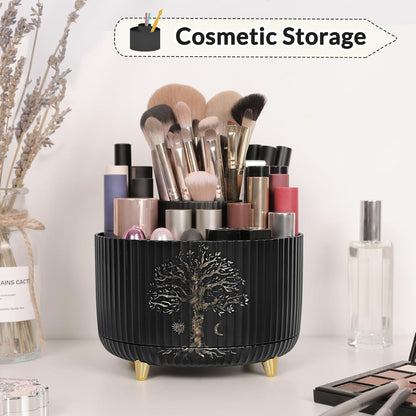 SKYDUE 360 Rotating Plastic Desk Pen Organizer with 5 Slots, Dual-Purpose Art Supply Pencil Cup for Office, School, Home