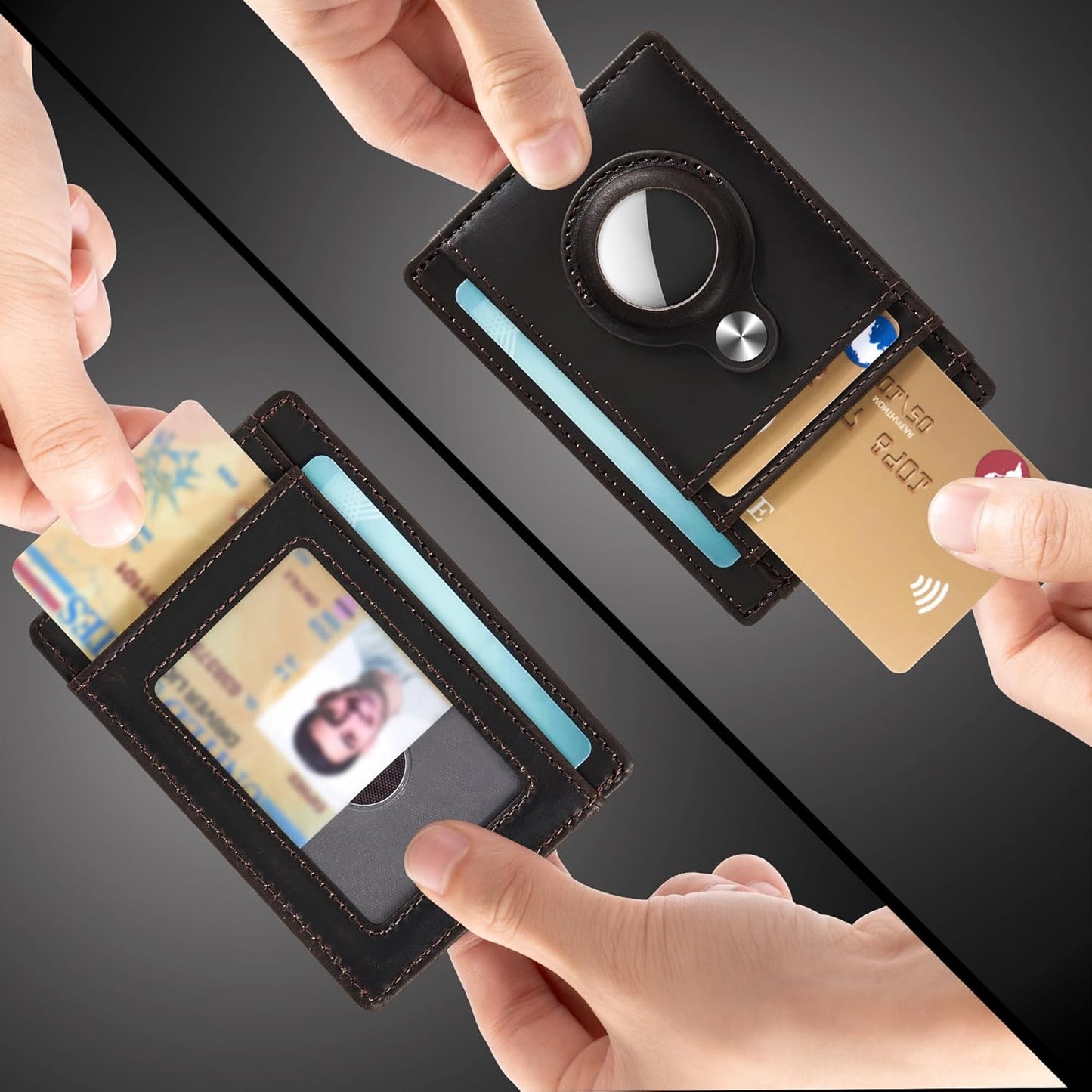 Slim Minimalist Front Pocket Air Tag Wallet, RFID Blocking Card Holder Wallet with Airtag Holder