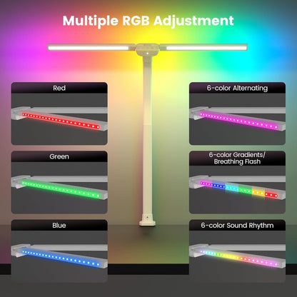 SIBRILLE LED Desk Lamp for Home Office - Dimmable Computer Desk Light with Clamp, Modern Architect Task Lamp with Color Changing, Flexible Desktop Lamp with Gooseneck for Monitor, Double Head, White
