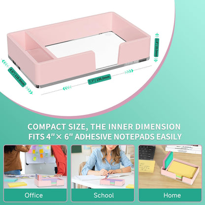 Sticky Note Holder, Glitter Pink Acrylic Notepad Holder 3x3 in Self-Stick Note Dispenser Office Desk Accessories, Memo Pad Holder Organizer for Classroom School Supplies