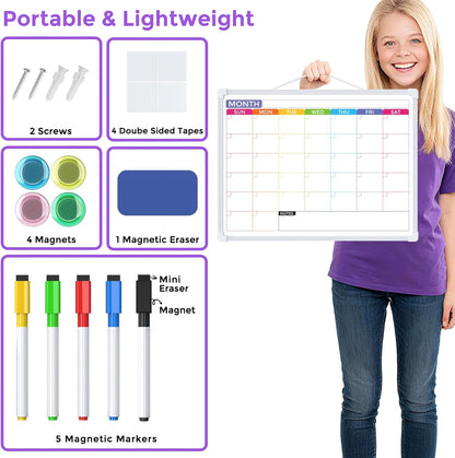 MaxGear Weekly Calendar Dry Erase Board for Wall, 16"x12" Small Hanging Double-Sided White Board with 5 Markers & 4 Magnets, Portable Whiteboard for Students - Planning, Drawing, Memo, to Do List