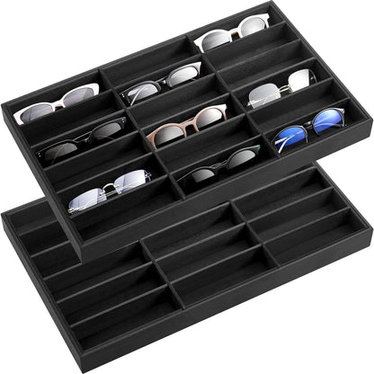 Amylove 2 Pcs Sunglass Organizer Trays Glasses Stackable Jewelry Trays Sunglass Organizer Display Box(8 Grids,Beige)