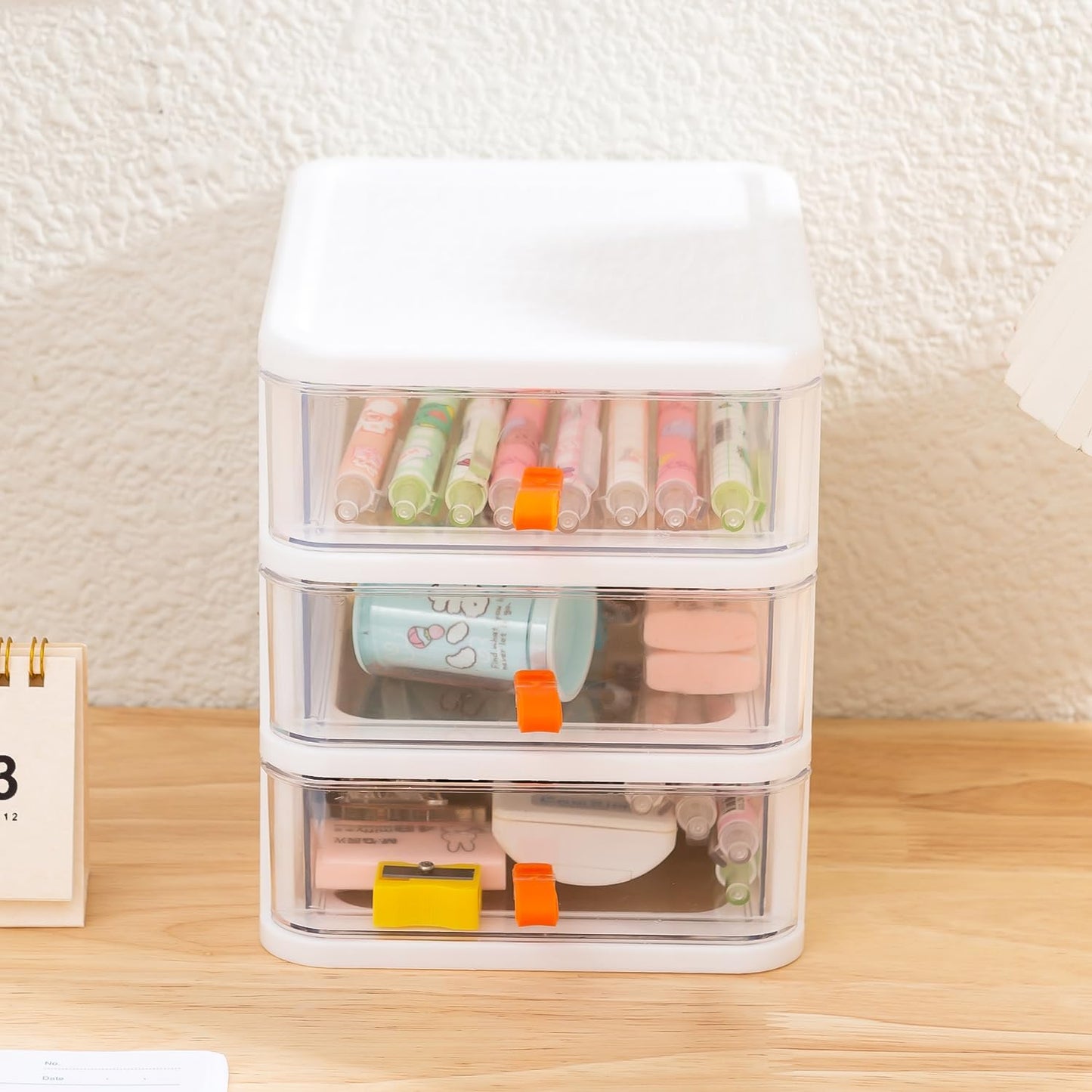 Gagee 3 Drawer Mini Desktop Unit,Plastic dressers with drawers for Arts and Crafts, Small Tools, Sewing Accessories, Stationary, and Hardware,Clear/White Frame