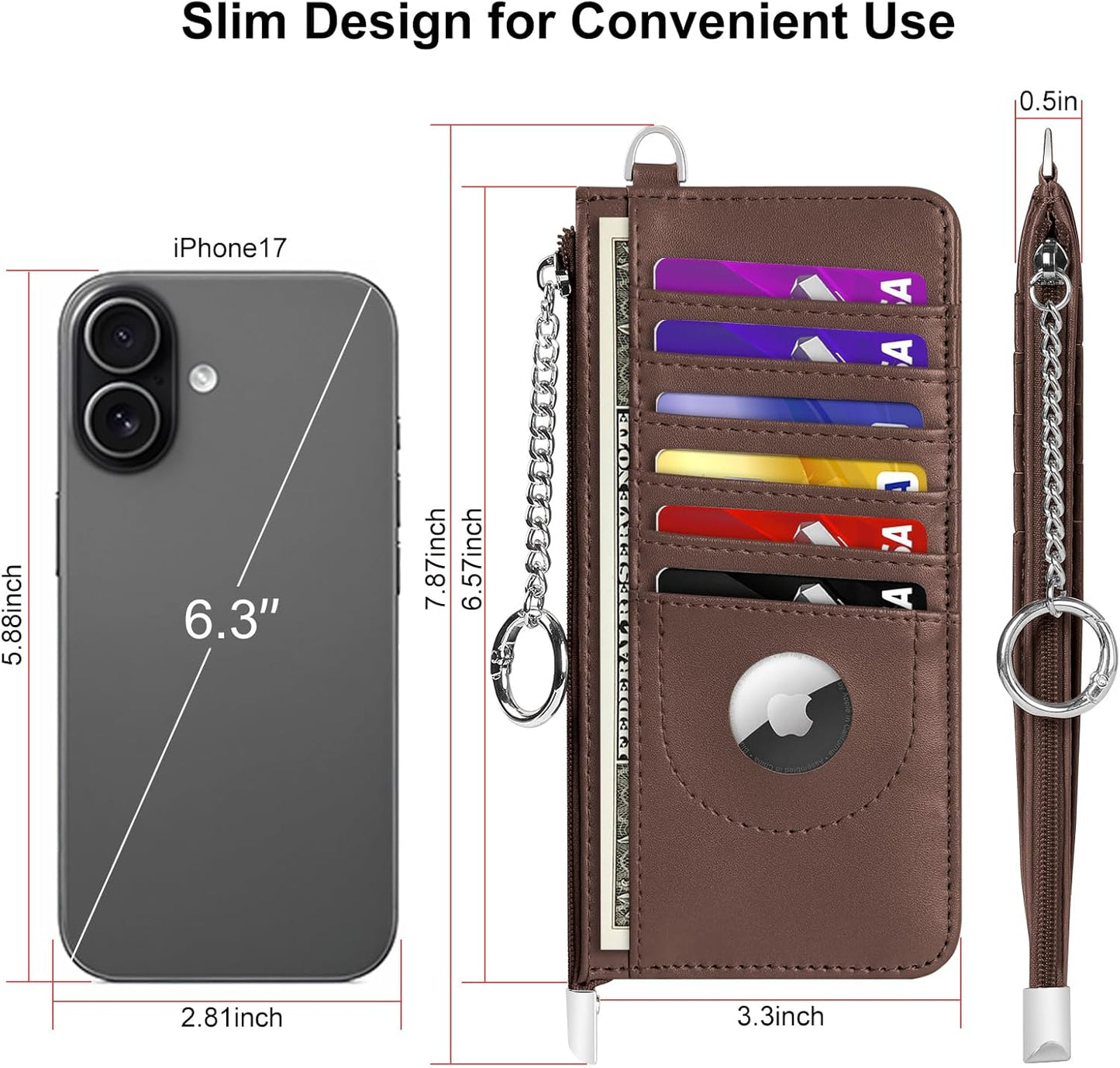 RFID Blocking Slim Credit Card Holder Wallet with Zipper Money Pocket & Keychain, Slim Airtag Wallet for Men Women